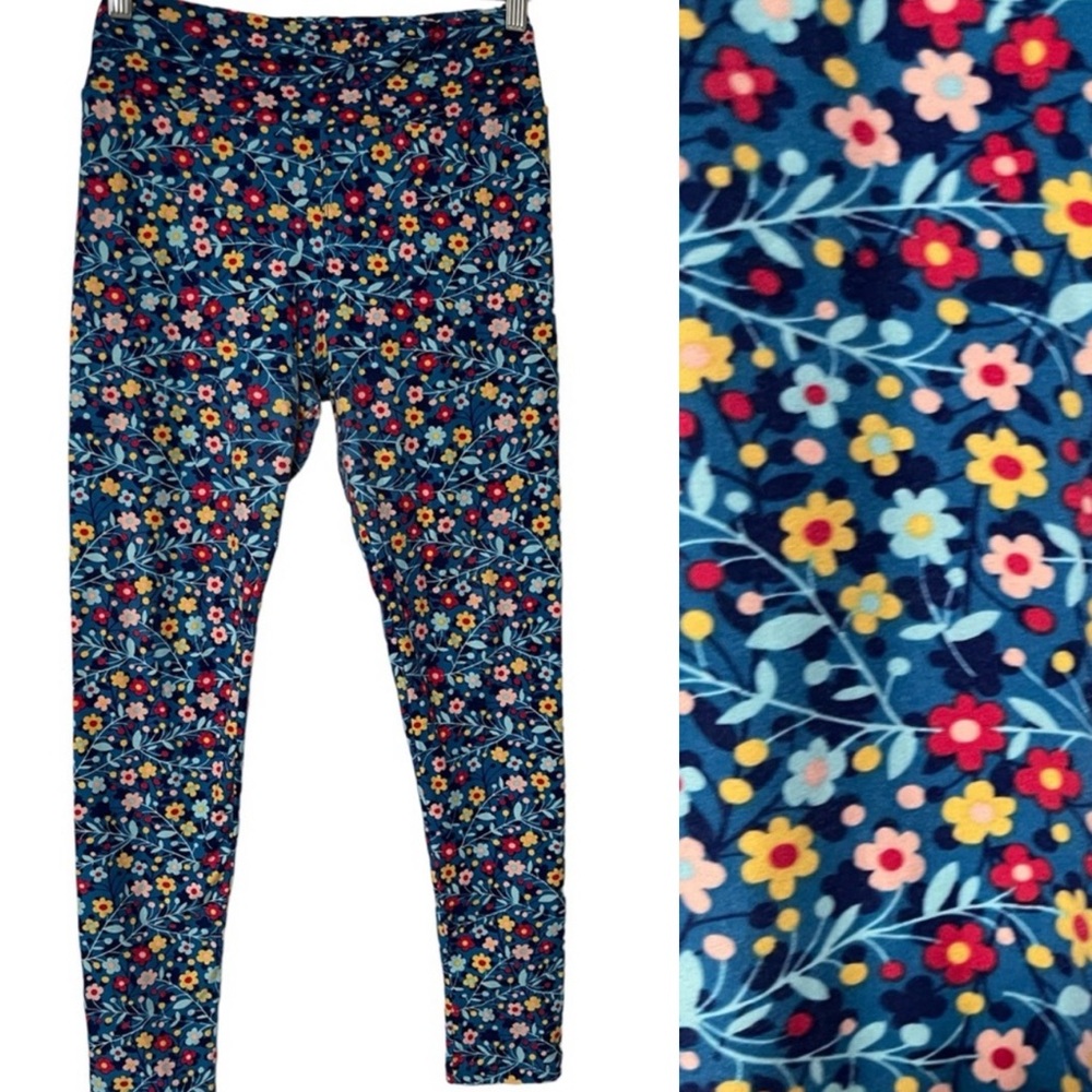 LuLaRoe Leggings OS Multi-color Floral Pattern - lightly used